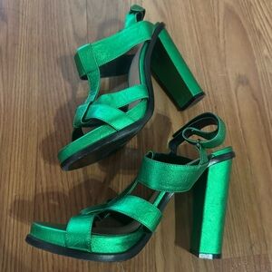 Barbara Bui‎ Paris Women’s Kelly Green Block Heel Sandals Size 9 Luxury Designer